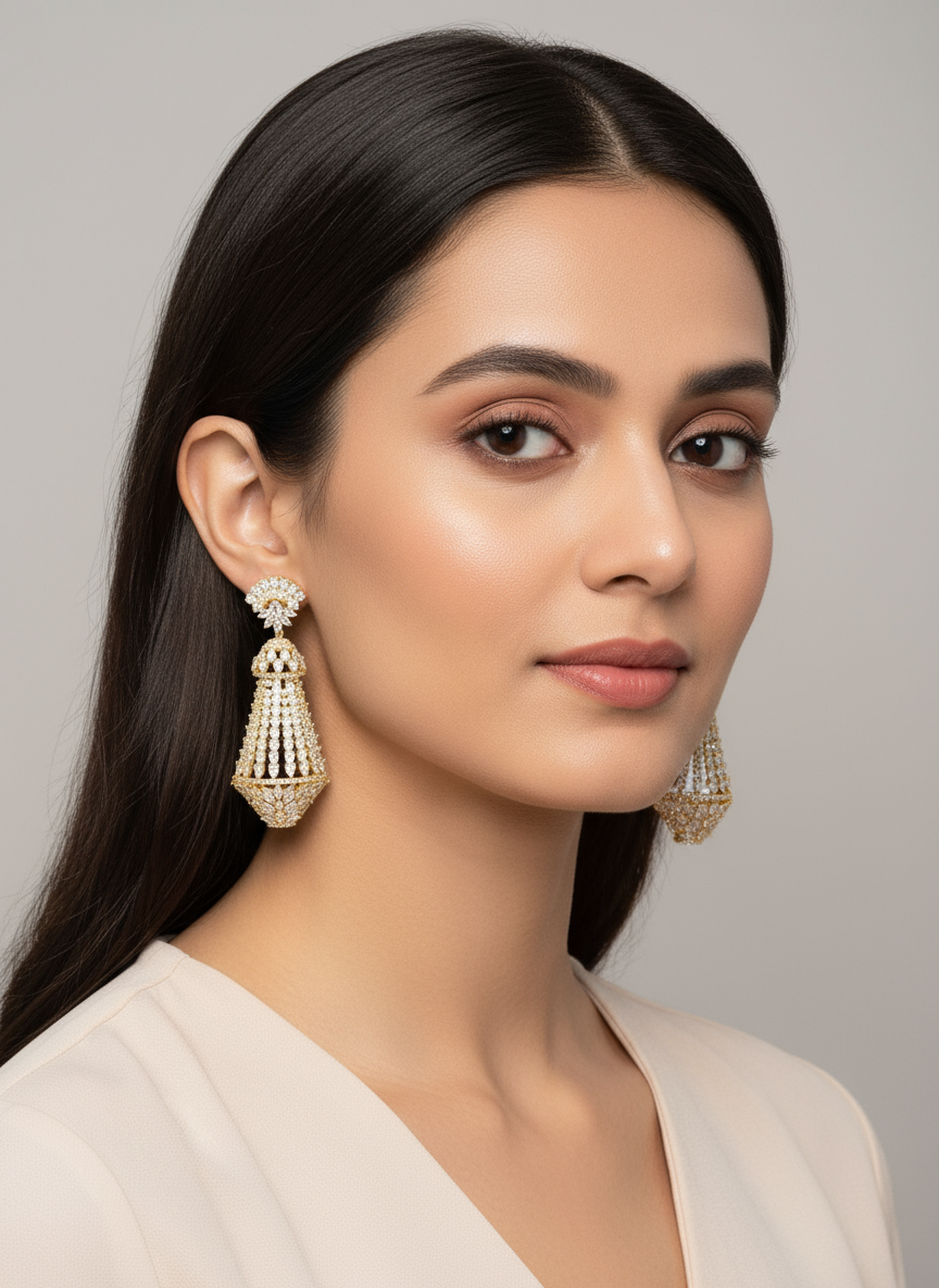 CZ Stone Gold Polish Intricate Earrings