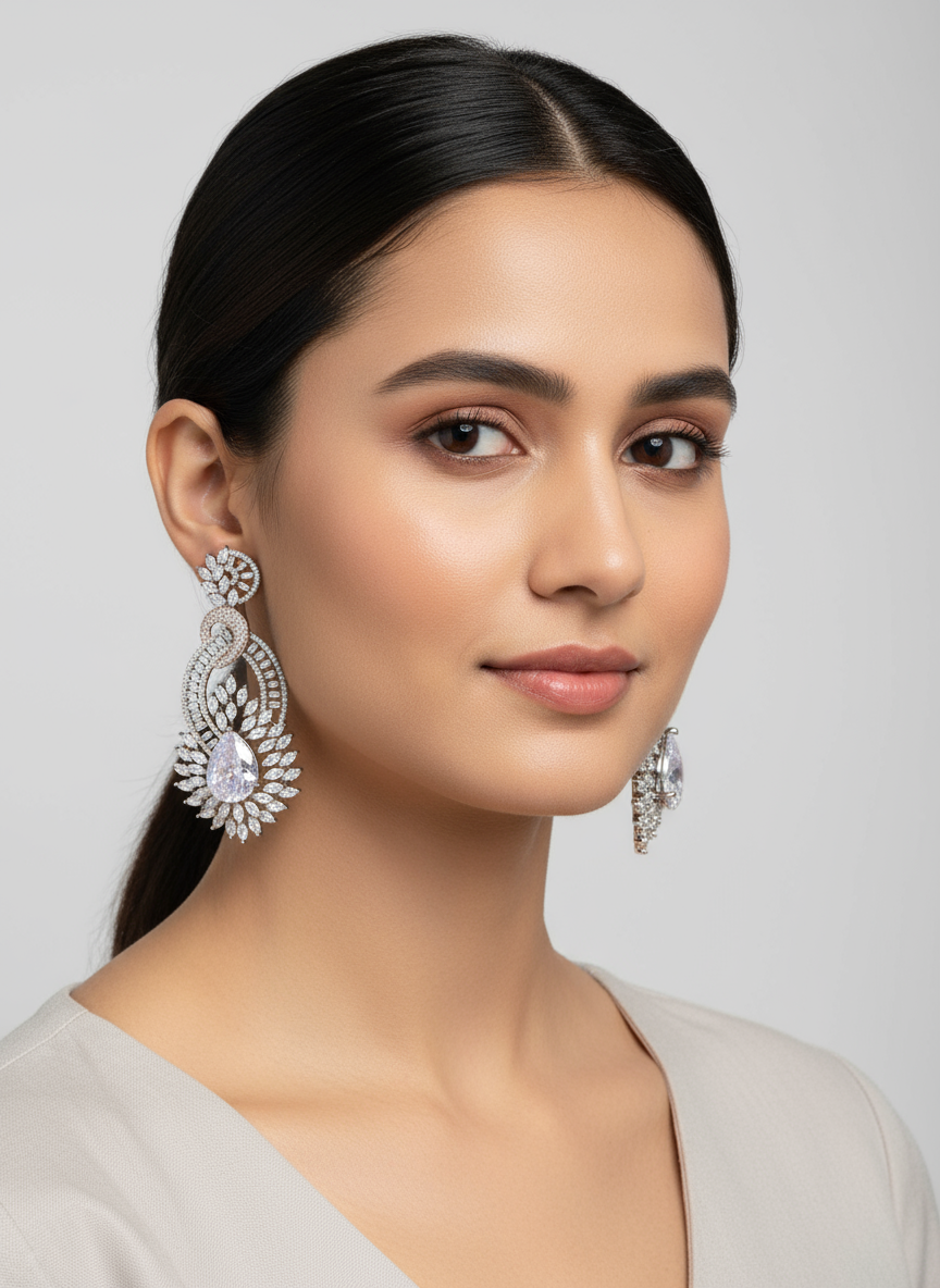 CZ Stone Pear Drop & Marquise Cut Statement Earrings
