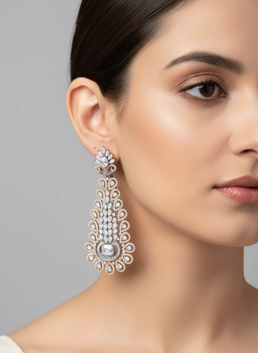 CZ Stone Tear Drop Cascade Statement Earrings