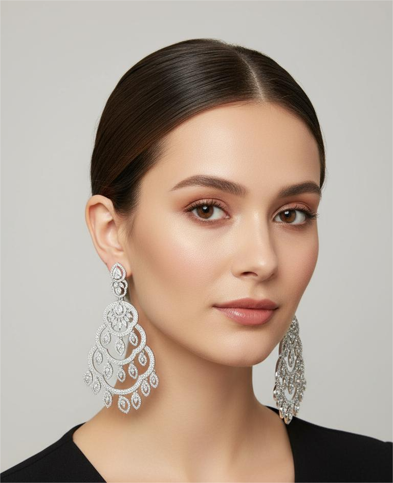 Luxury CZ Stone Tiered Chand Bali Statement Dangler