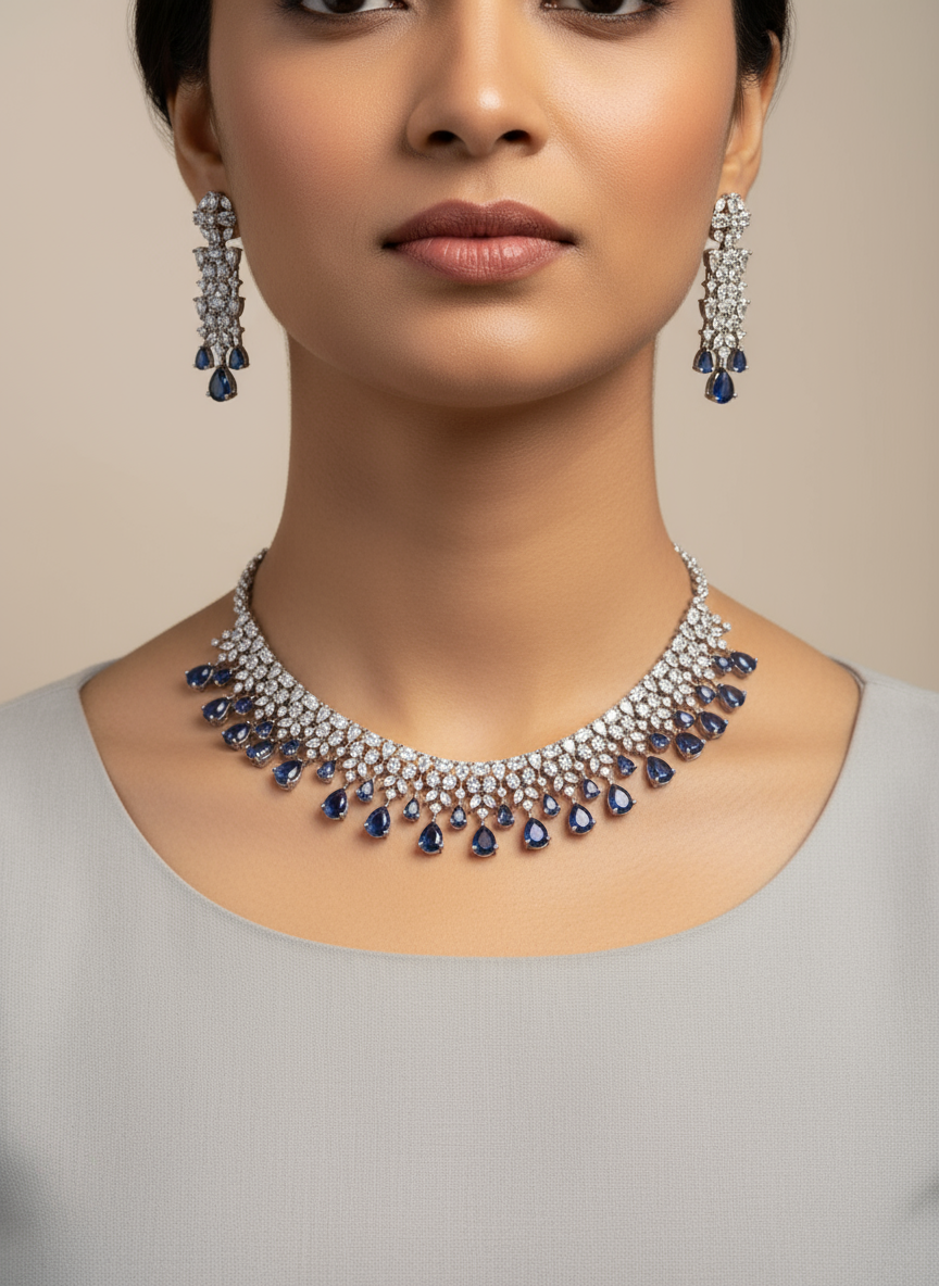 Silver Polish & Midnight Blue Stone Necklace