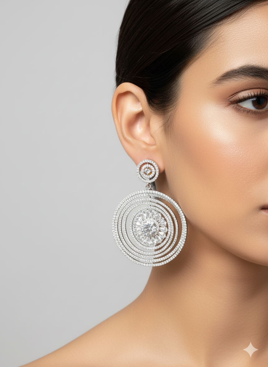 Concentric Circle CZ Statement Dangler Earrings