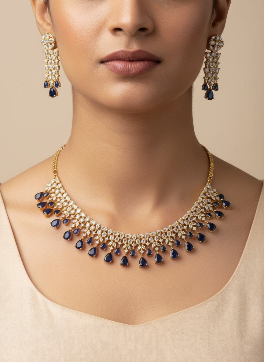 Golden Polish & Midnight Blue Stone Necklace