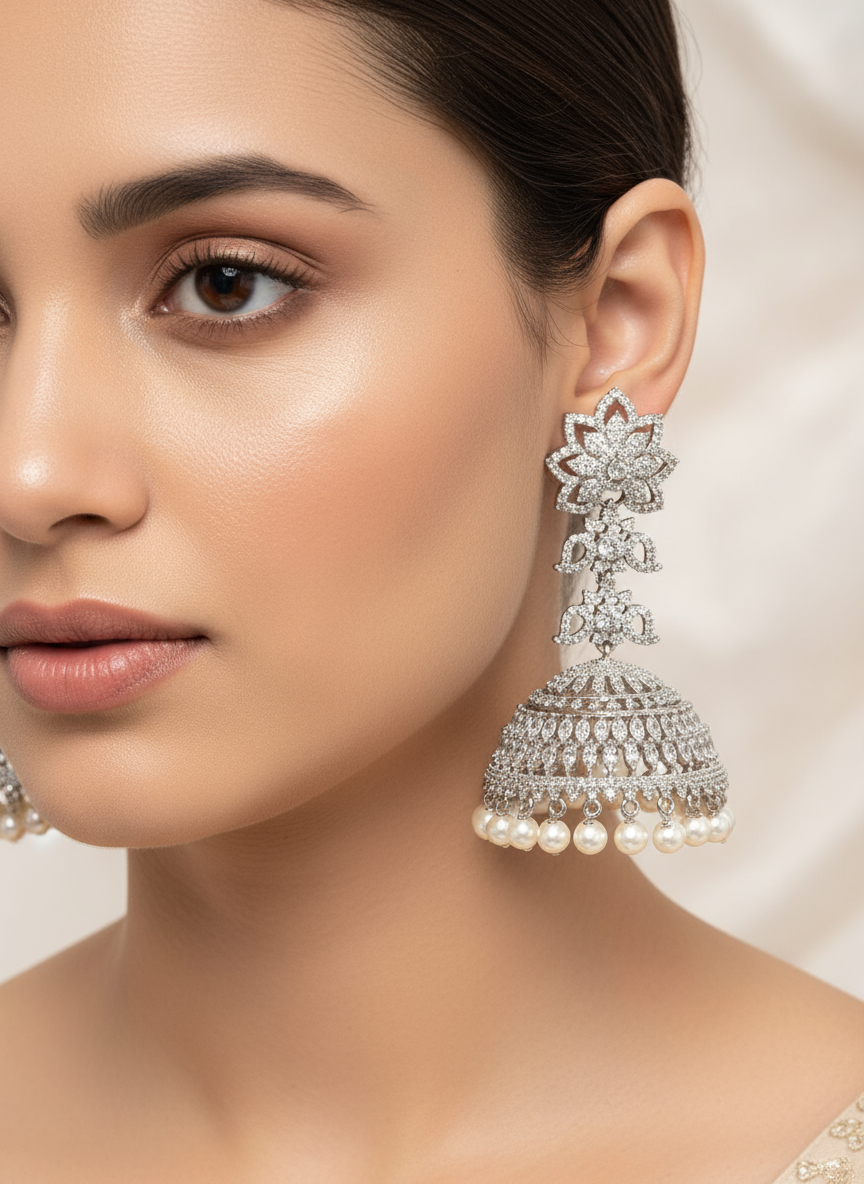 Silver Polish CZ Jhumka