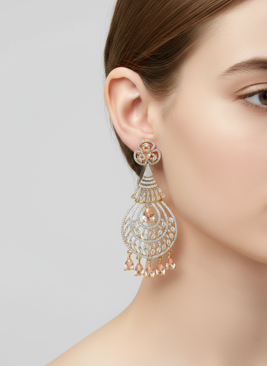 Peach Crystal Teardrop Statement Earrings
