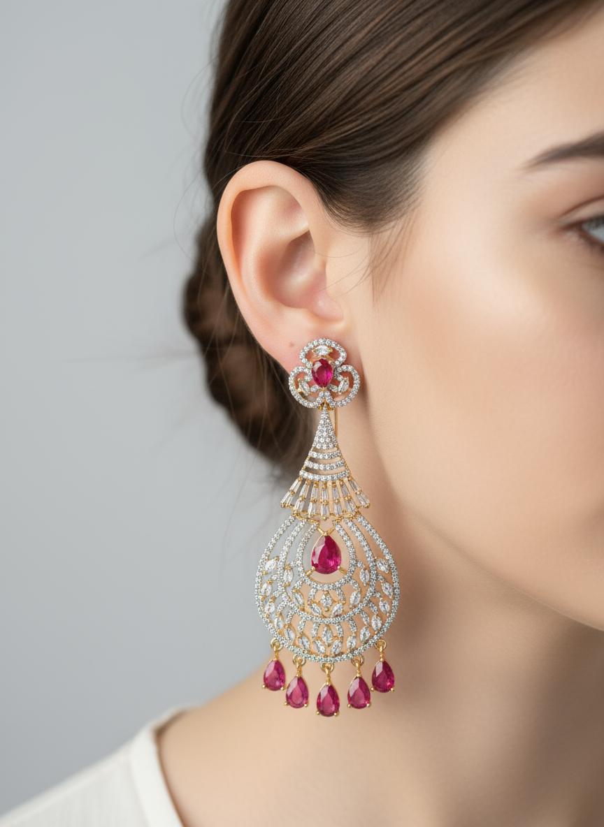 Ruby & Diamond CZ Chandelier Drop Earrings