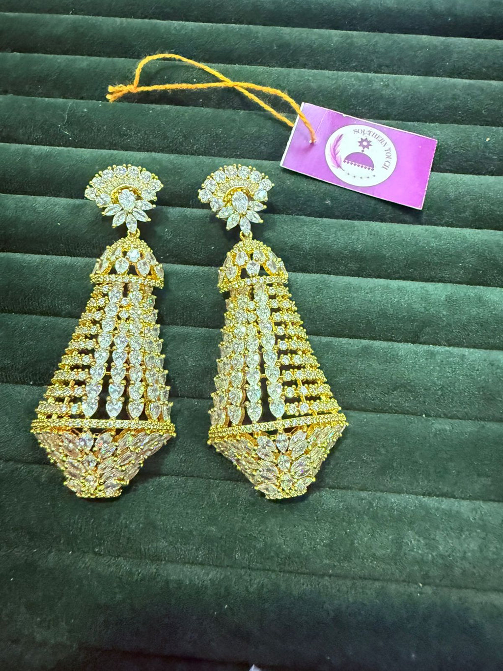CZ Stone Gold Polish Intricate Earrings