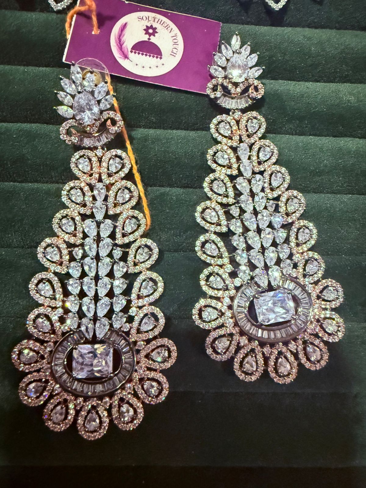 CZ Stone Tear Drop Cascade Statement Earrings