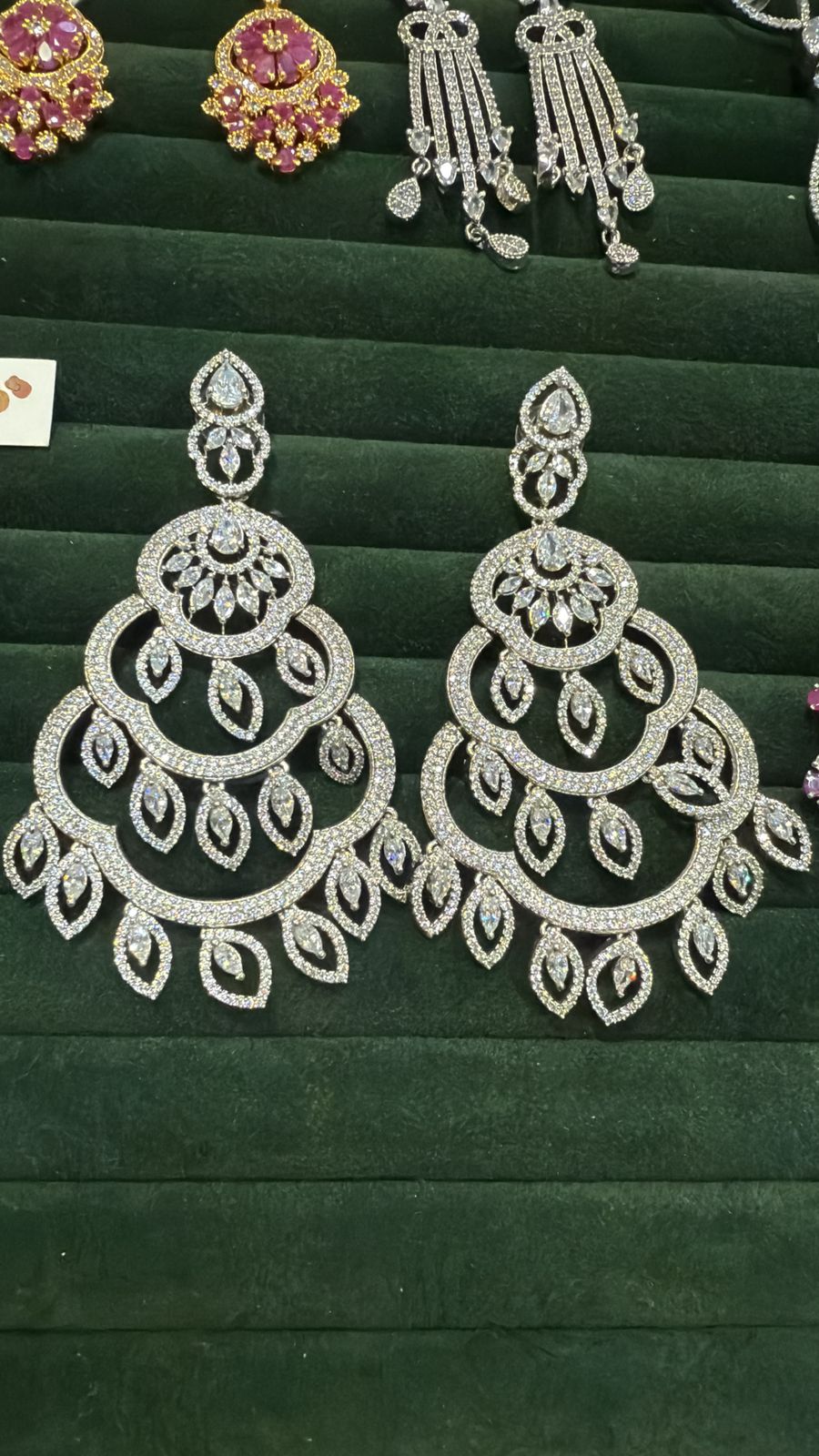 Luxury CZ Stone Tiered Chand Bali Statement Dangler