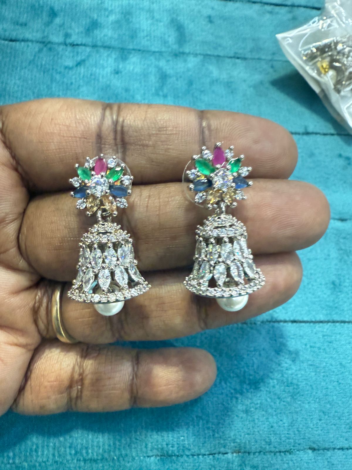 Multi-Color CZ Stone Floral Jhumka