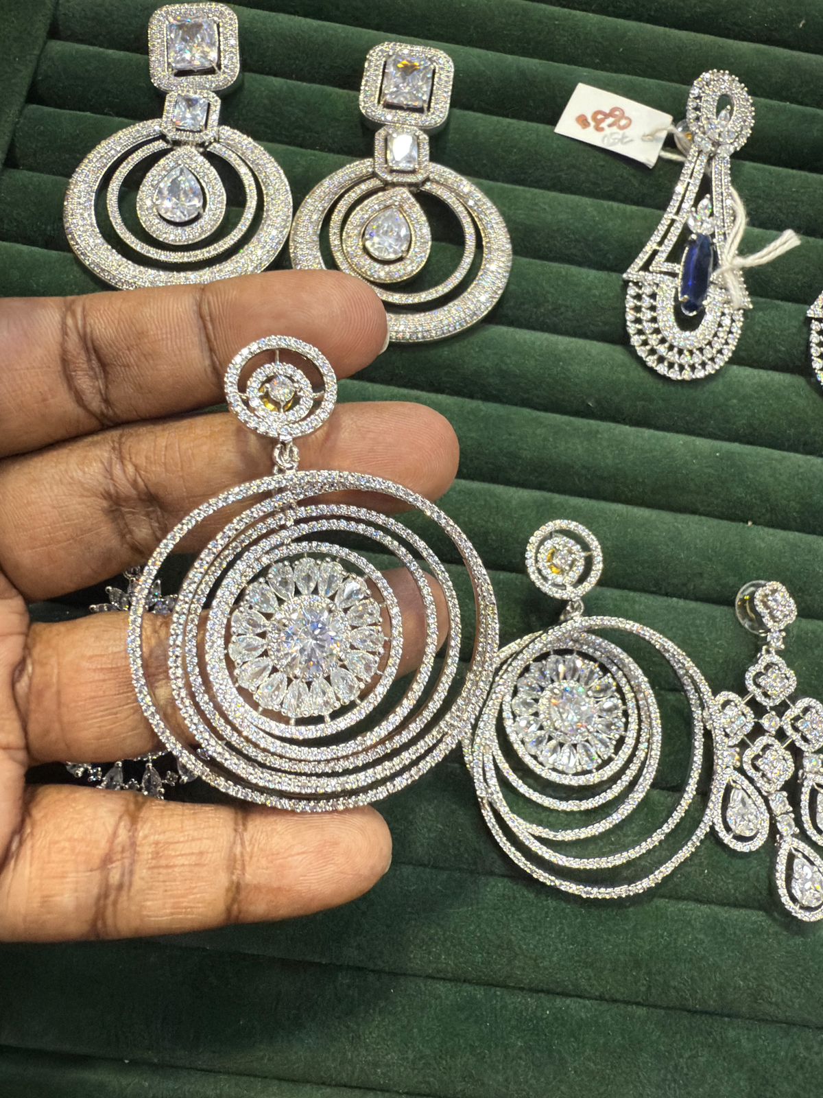 Concentric Circle CZ Statement Dangler Earrings