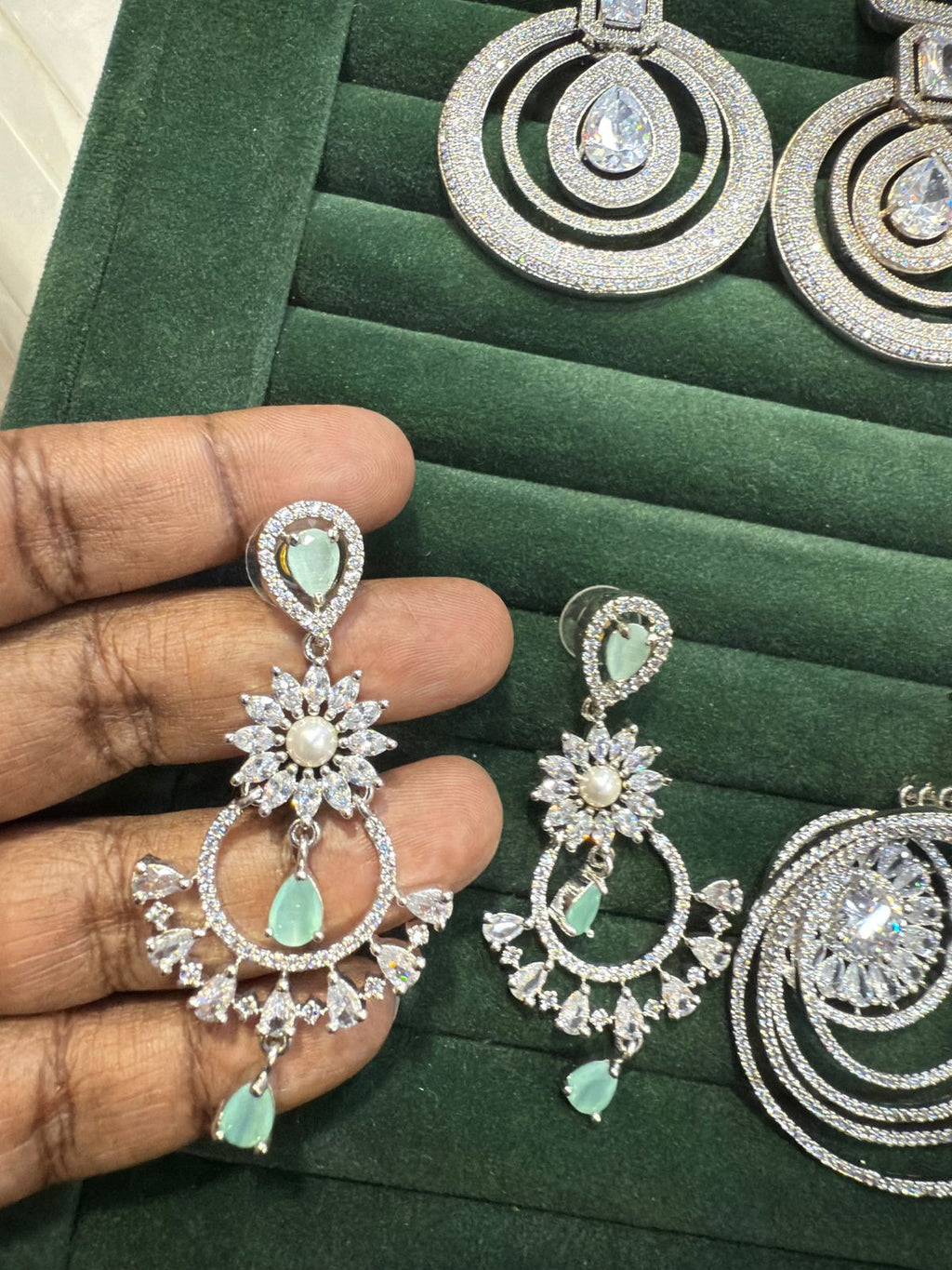 Mint Green & Pearl Floral Cluster Statement Dangler