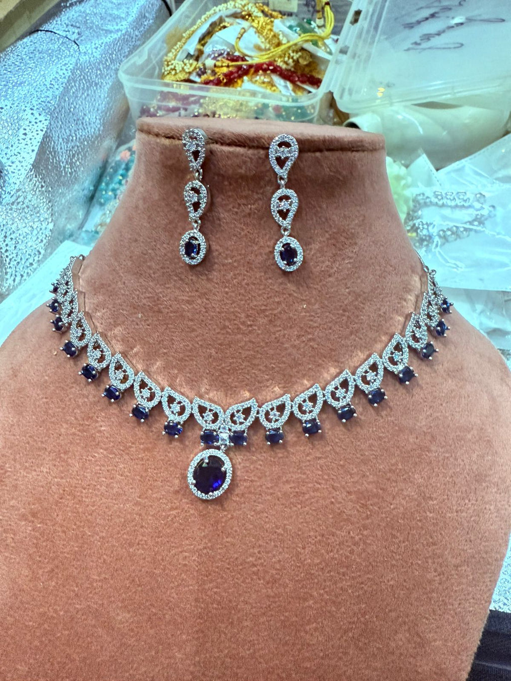 Midnight Blue Crystal Statement Necklace Set