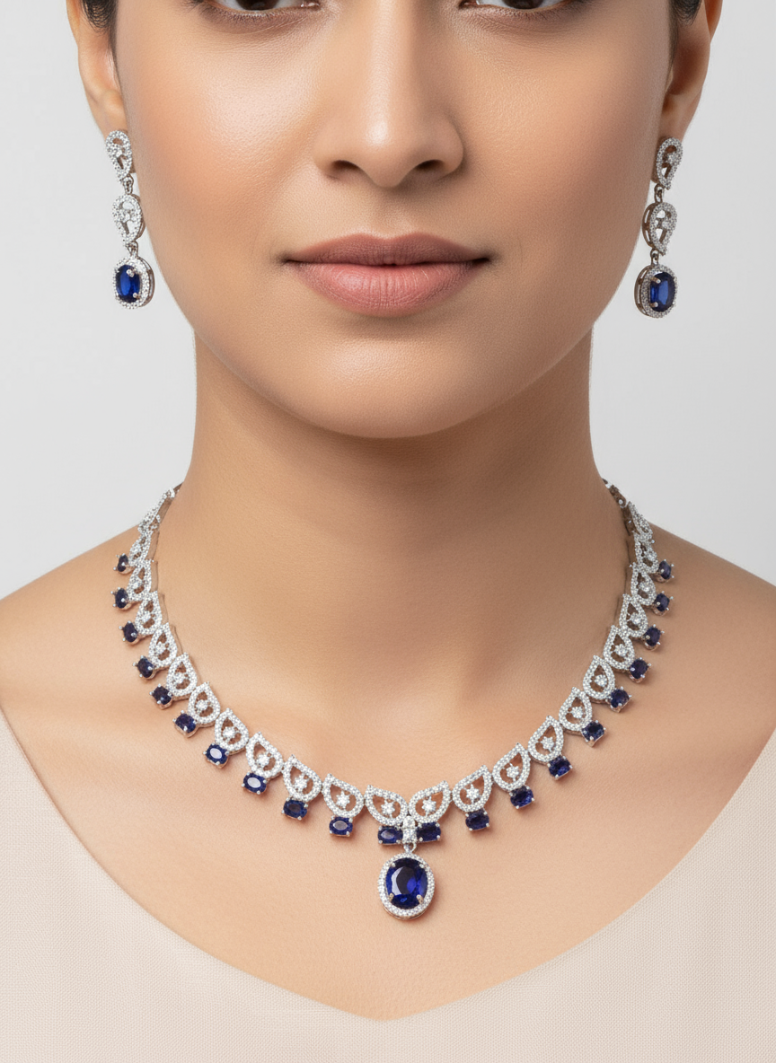Midnight Blue Crystal Statement Necklace Set