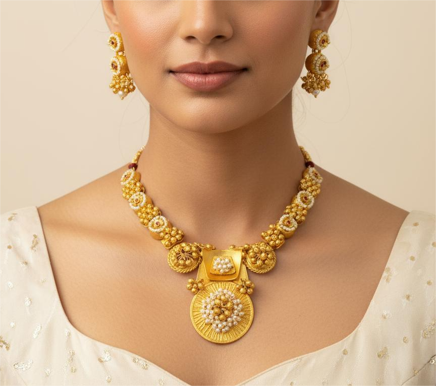 Indo-Western Style Gold Polish Necklace